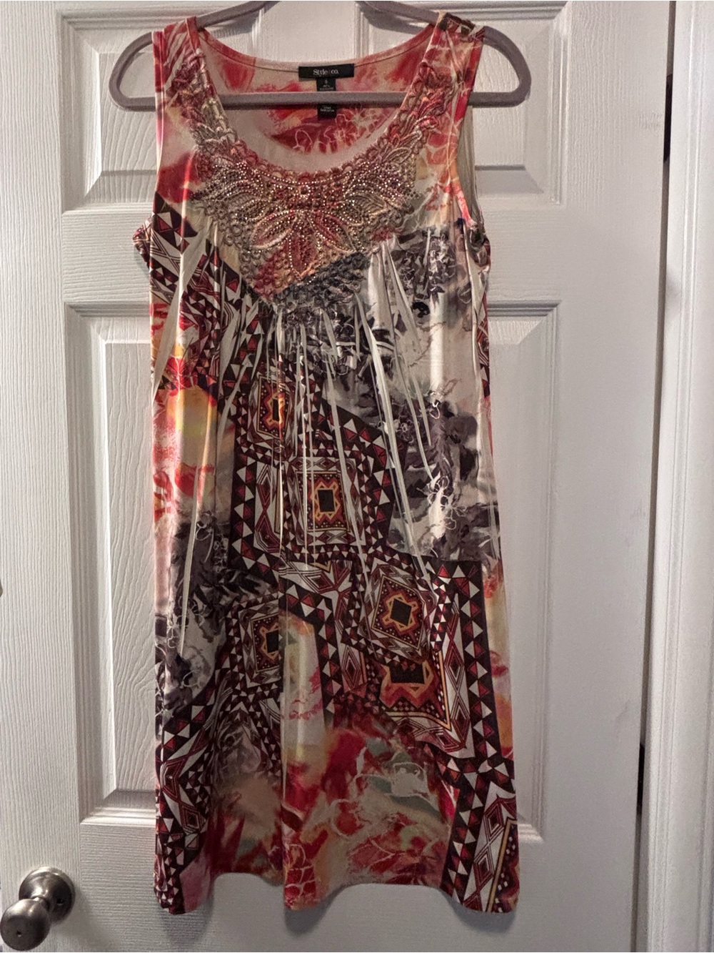 Style & Co. Embellished Sleeveless Geo-Print Dress - Size S